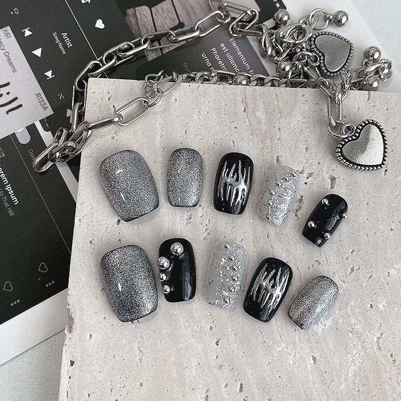 Resin Art Glitter - 10Pcs Short Square Press On Nails
