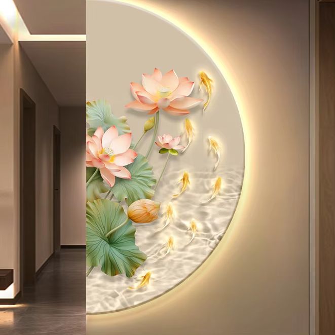 Resin Art On Wood - Half-round lotus flower glowing decorative painting,