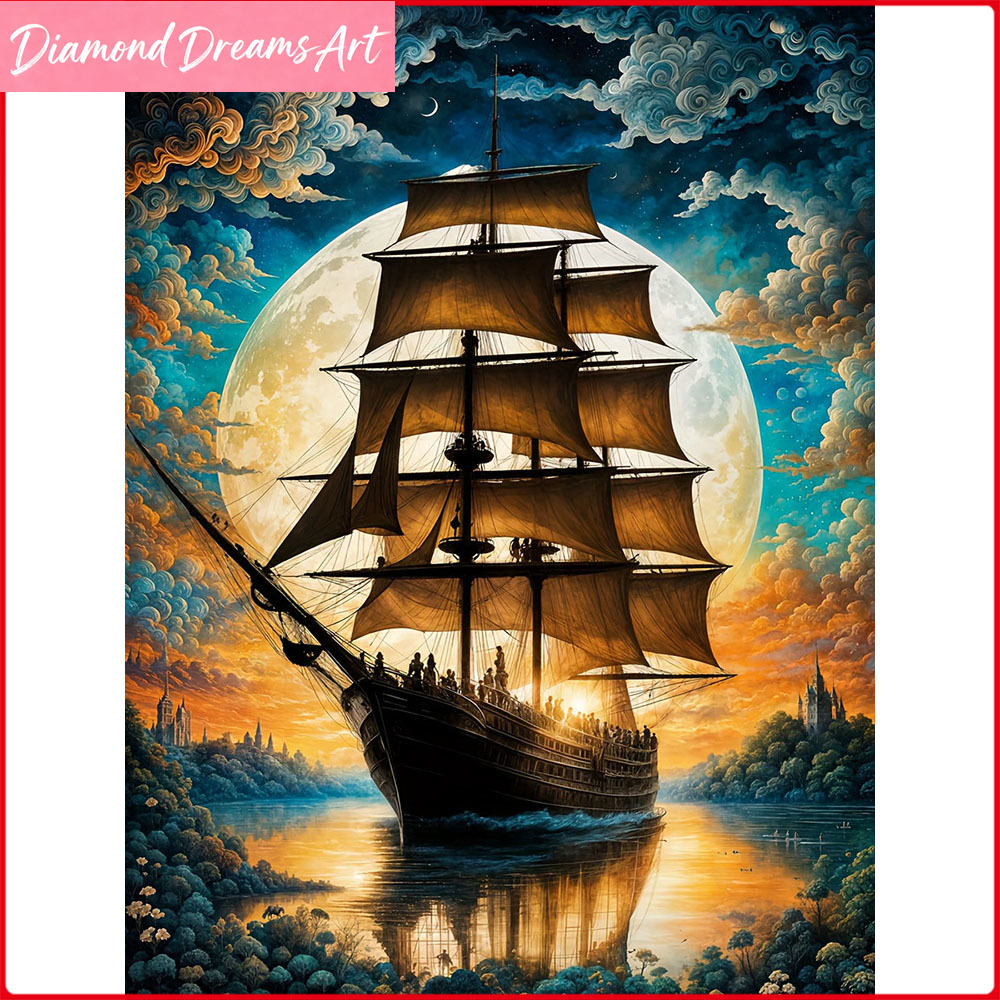 Resin Art On Wall - Full Square Round Diamond Painting Moon
