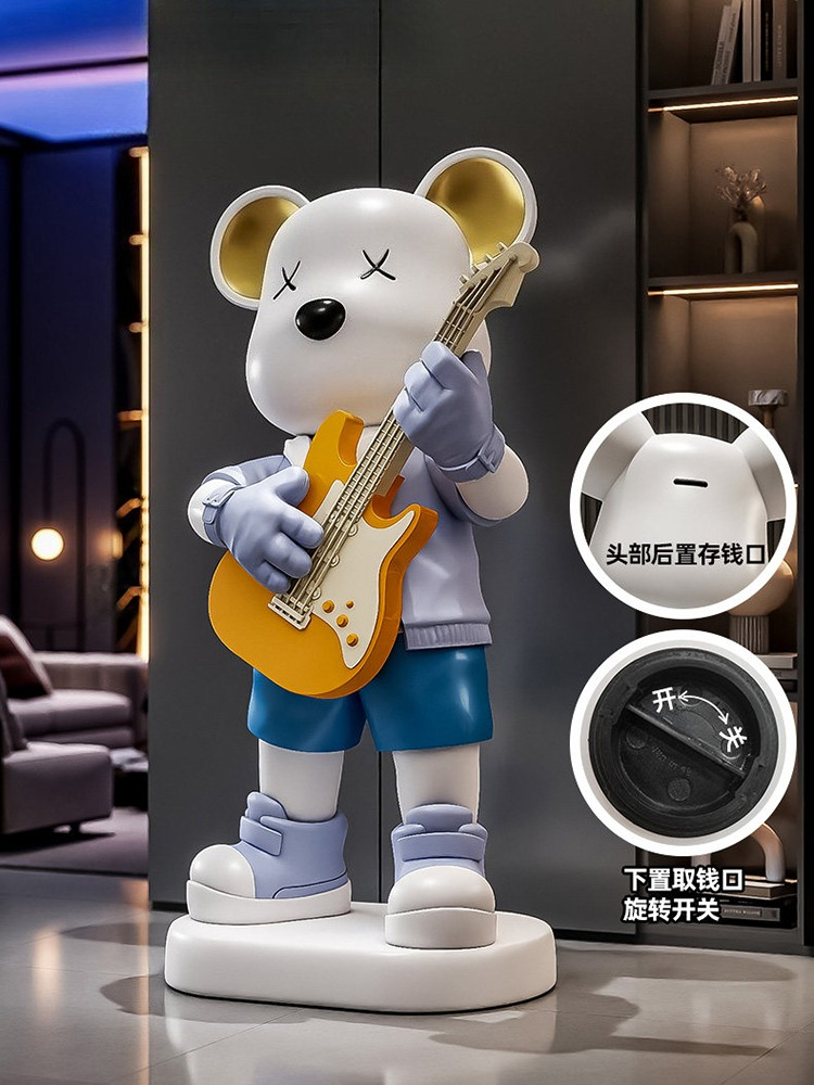 Resin Art Gift For Birthday - Guitar Love Bear Statue Piggy Bank