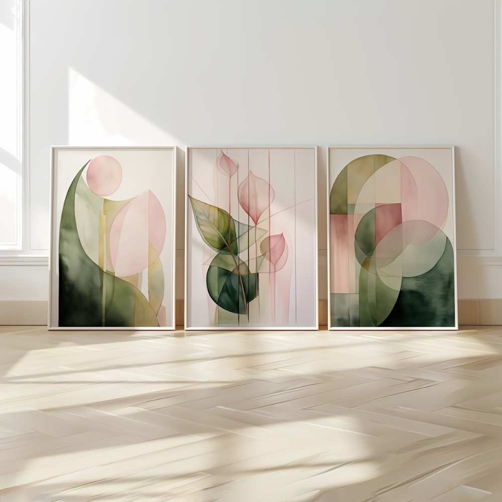 Resin Art Aesthetic - ​Frameless Modern Green Pink Abstract Plant