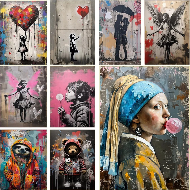 Banksy Graffiti Boy Girl with  - огляд і ціна Resin Art On Wall