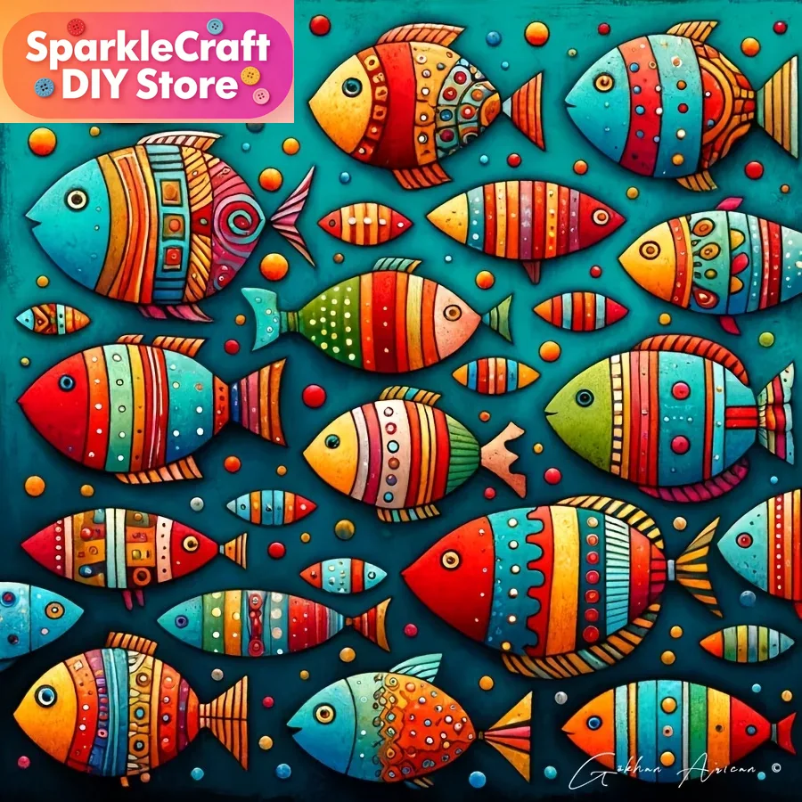 Colorful Whimsical Fish School - огляд і ціна Resin Art On Wall